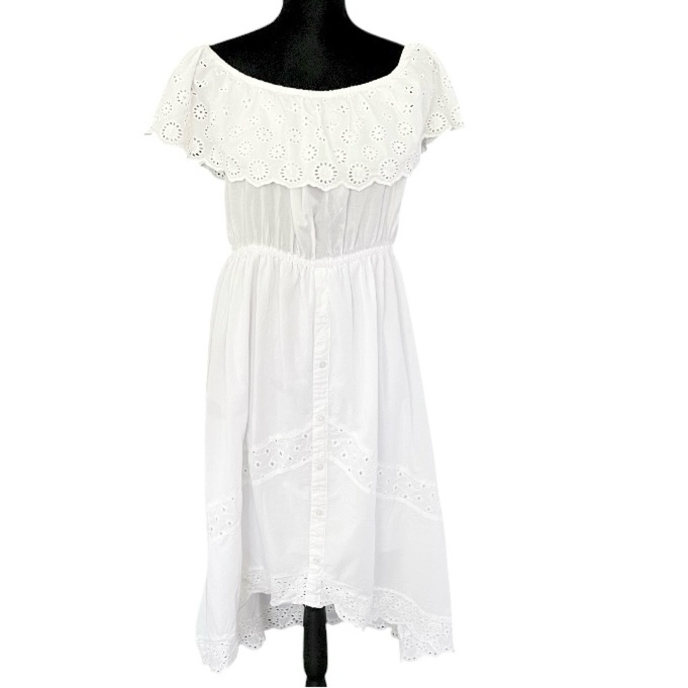 J.Glee White Off Shoulder Eyelet Cotton Dress XL Cottagecore Romantic Prairie